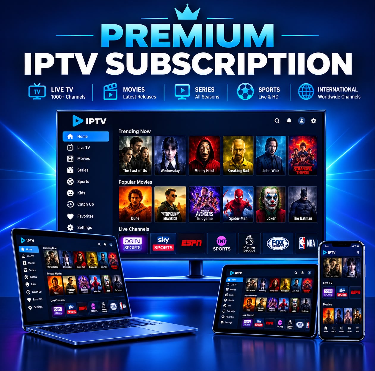 IPTV United Kingdom on TV, laptop, tablet and phone